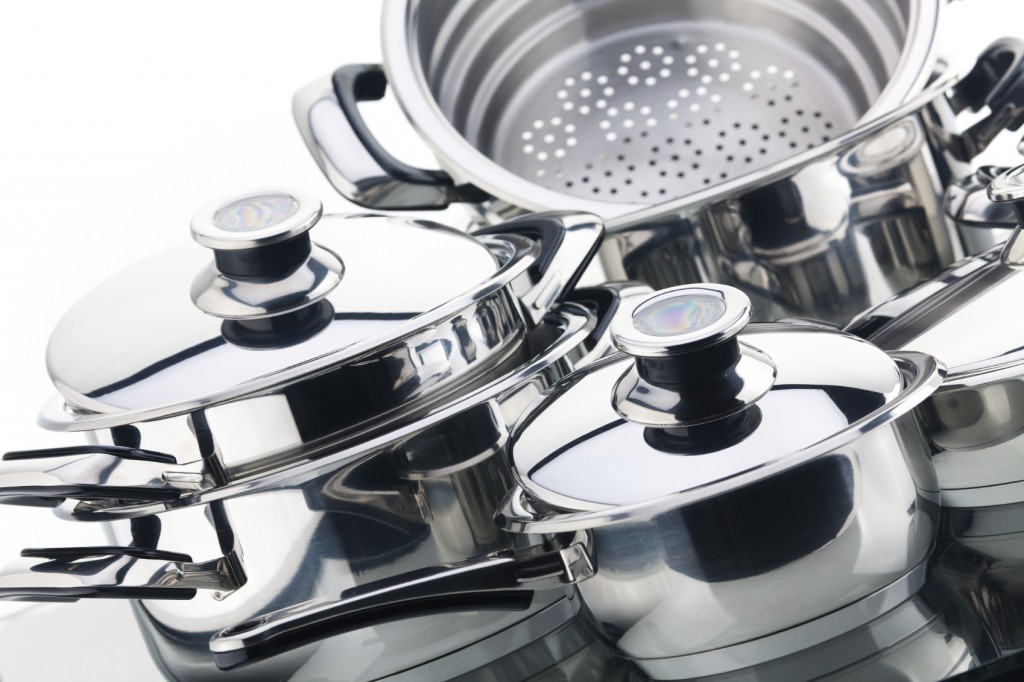A set of saucepans, stainless steel